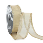 Metallic Champagne Christmas Wired Ribbon 1.5 Inch, 20 Yards