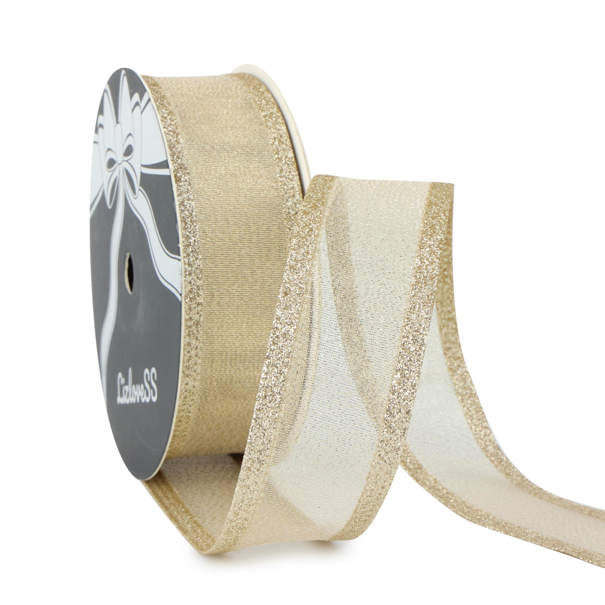 Metallic Champagne Christmas Wired Ribbon 1.5 Inch, 20 Yards