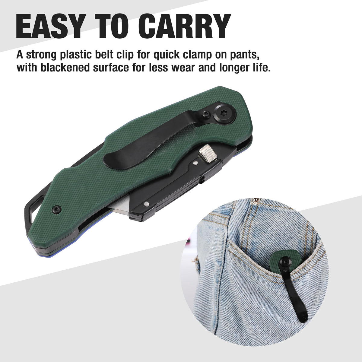 Folding Utility Knife G10 Handle with Stainless Steel Head, Quick-change Blade & Back Lock, Heavy Duty Box Cutter