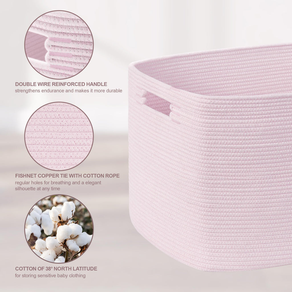 86L Large Woven Laundry Basket Hamper with Handles, Pink