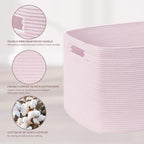 86L Large Woven Laundry Basket Hamper with Handles, Pink