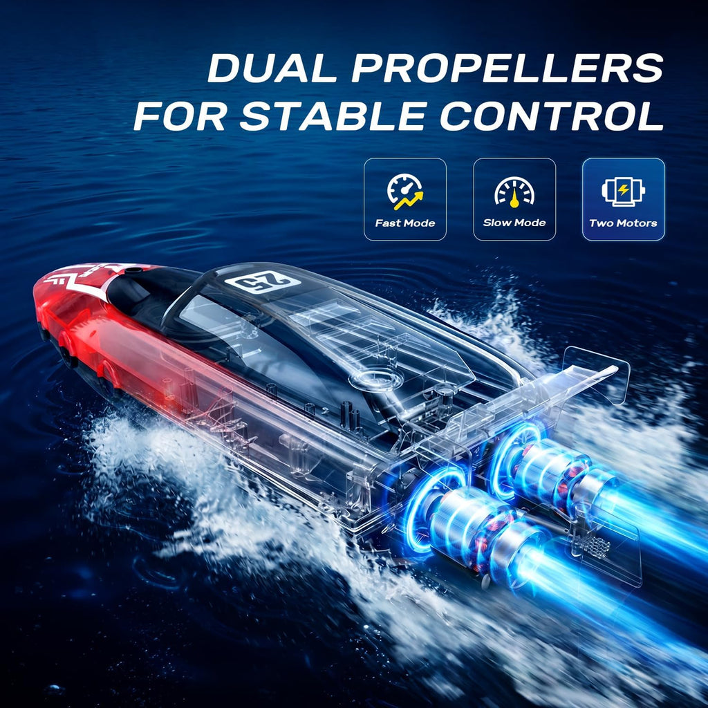 RC Boat for Kids, Remote Control Boat with LED Lights for Pool | 2.4GHz Dual Motors Remote Controlled Electric Boat