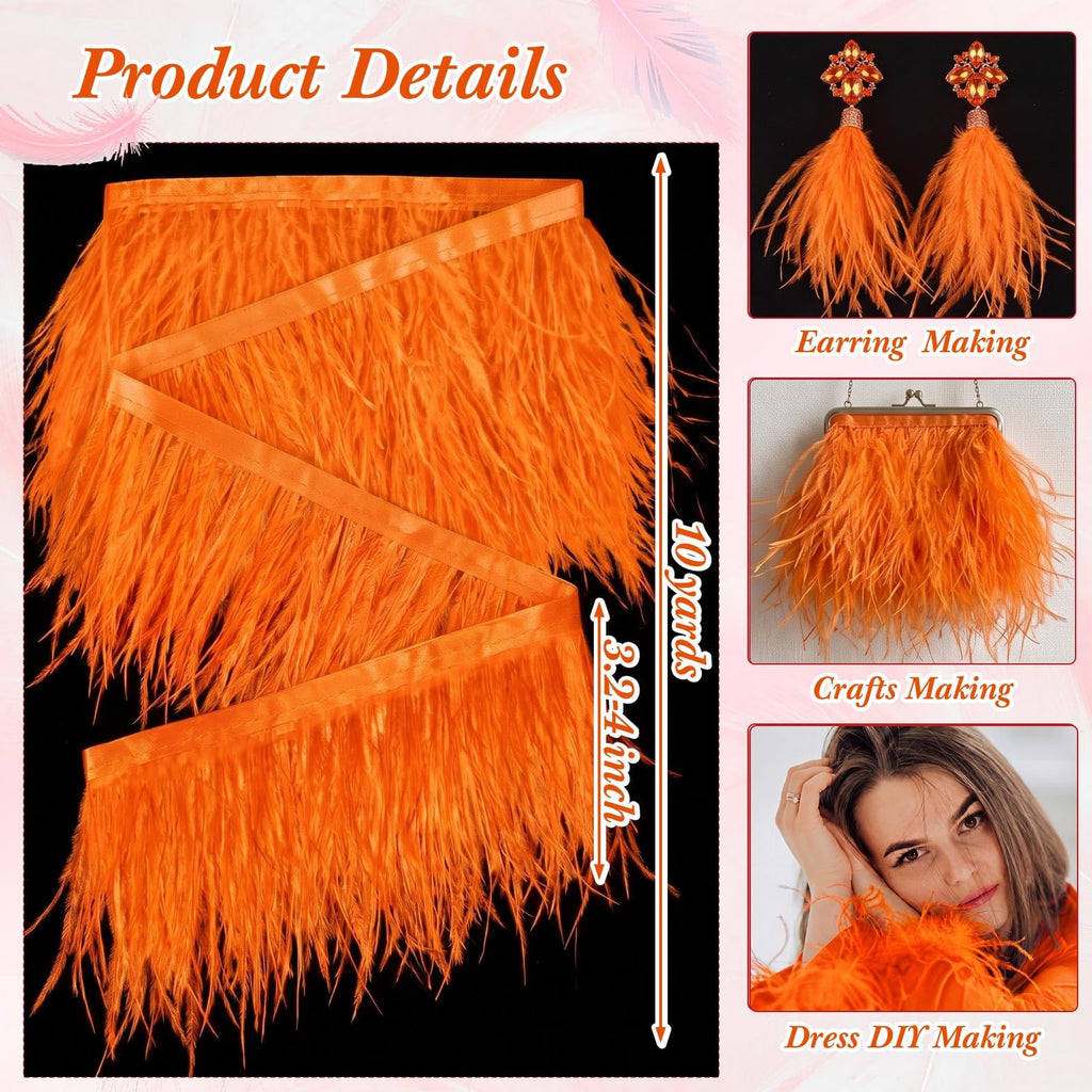 10 Yards Ostrich Feathers Trims 3-4 Inch Feathers Fringe, Orange