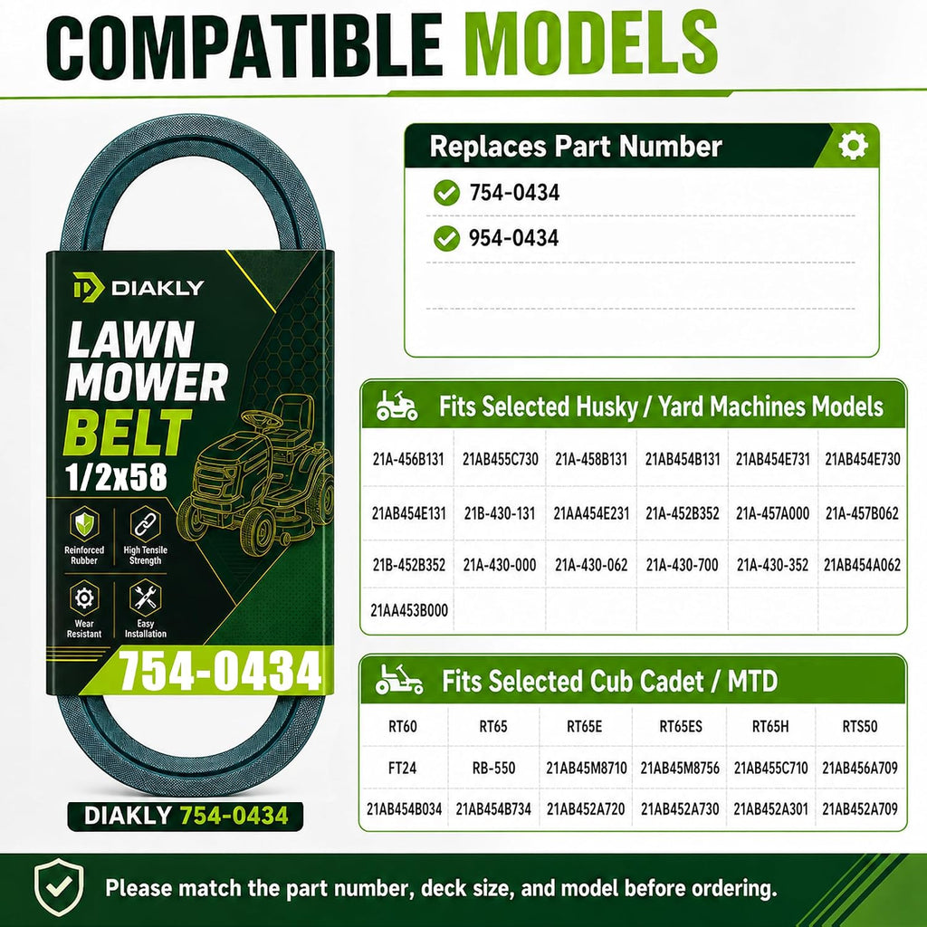 954-0434 754-0434 Drive Belt 1/2" x 58" for Cub Cadet RT60
