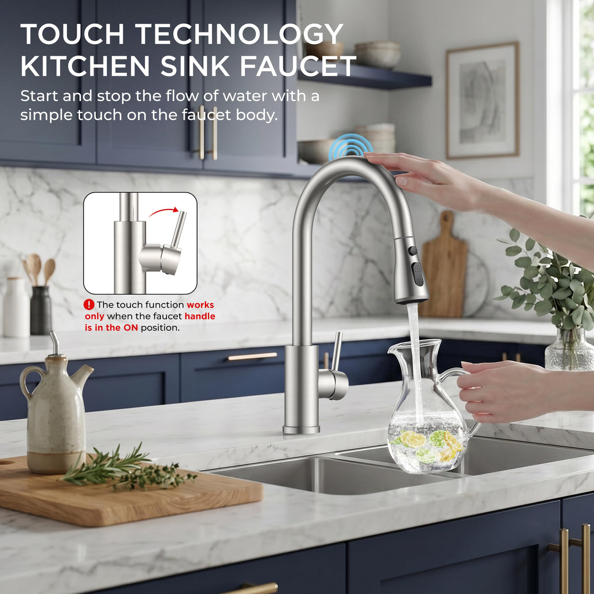 Touch Activated Kitchen Faucets Pull Down Sprayer, Brushed Nickel