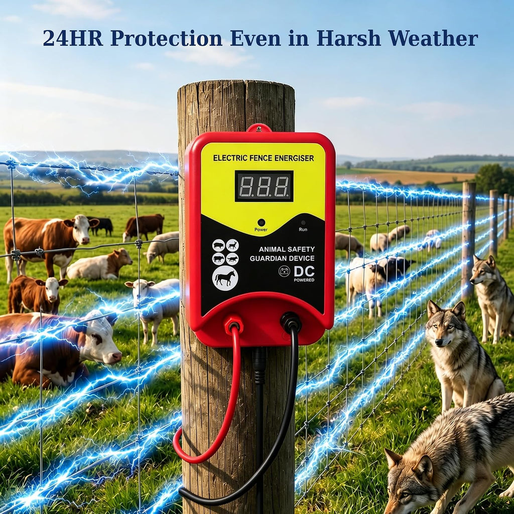 12KV Electric Fence Charger, 10 Mile Pulse Waterproof Energizer with LED Indicator, Livestock & Wild Animal Repeller