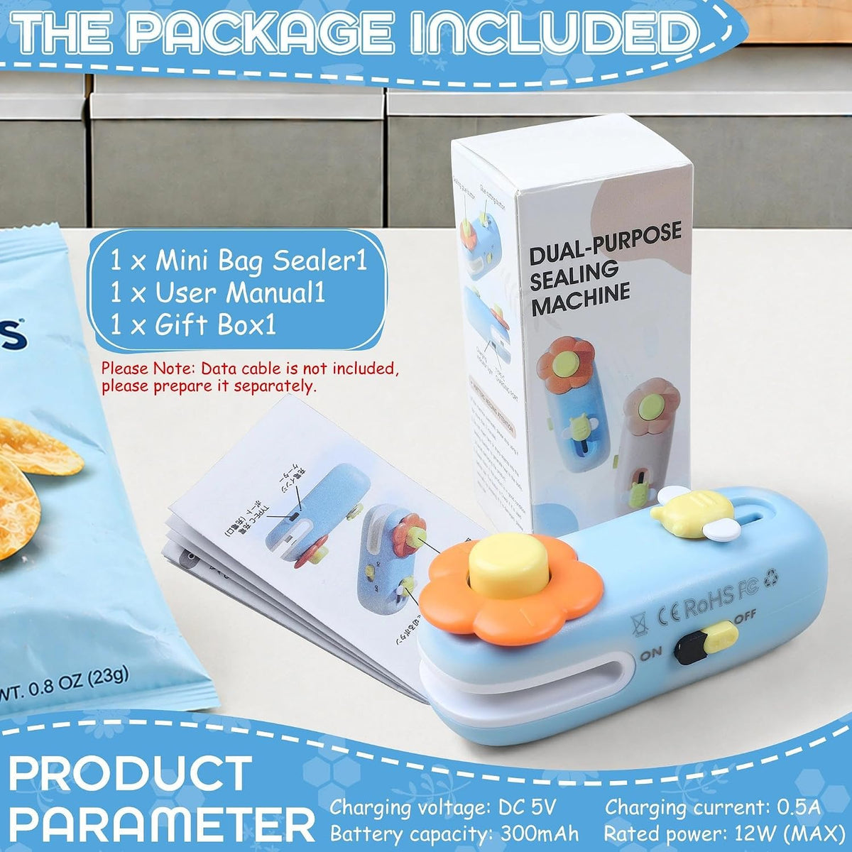 Rechargeable Bag Heat Sealer - 2-in-1 Mini Handheld Snacks Sealer