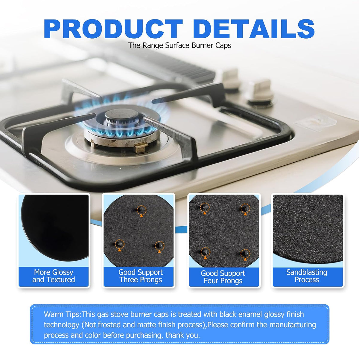 Upgraded Surface Burner Caps Set of 3PCS Replacement for GE&Hotpoint 30" Gas Range/Cooktop,WB29K10022-1 Small Cap-2.6" WB29K10023-1 Medium Caps-3.2" WB29K10024-1 Large Cap-3.5",Shiny Black Surface