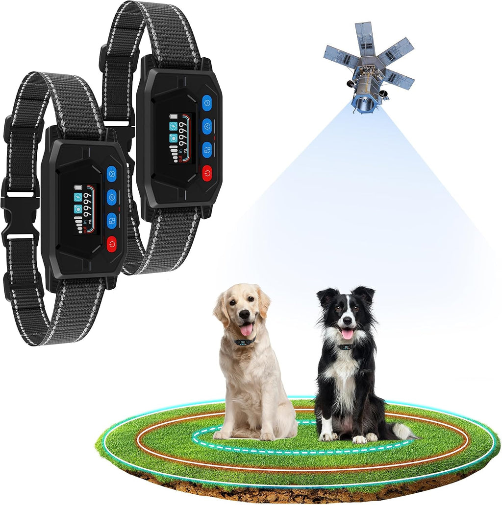 GPS Wireless Dog Fence for 2 Dogs - Electric Fence for Large Medium Dogs with 3 Warning Modes, Adjustable Radius
