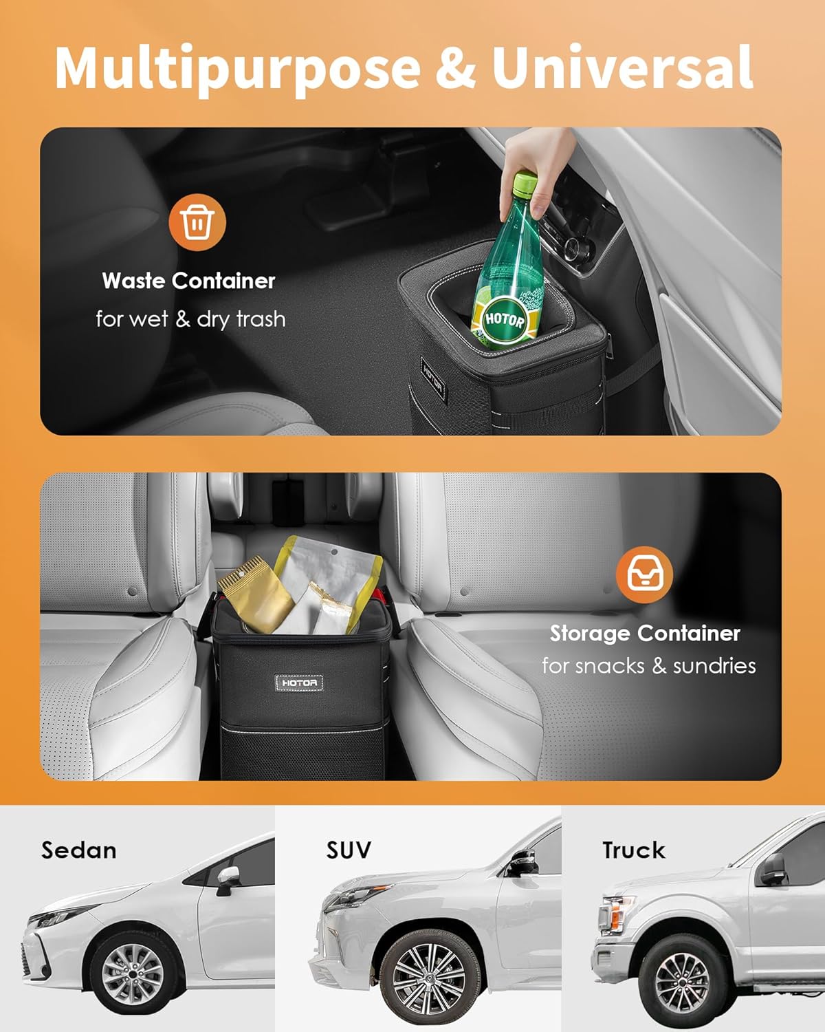 Car Trash Can with Lid and Storage Pockets - 100% Leak-Proof Organizer, Waterproof Garbage Can, Multipurpose Trash