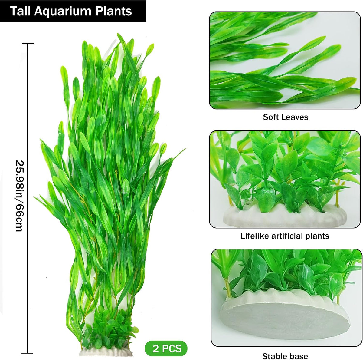 25.98 Inch Tall Aquarium Plants – 2 Pcs Fish Tank Plants Plastic, Large Lifelike Artificial Fish Tank Decorations