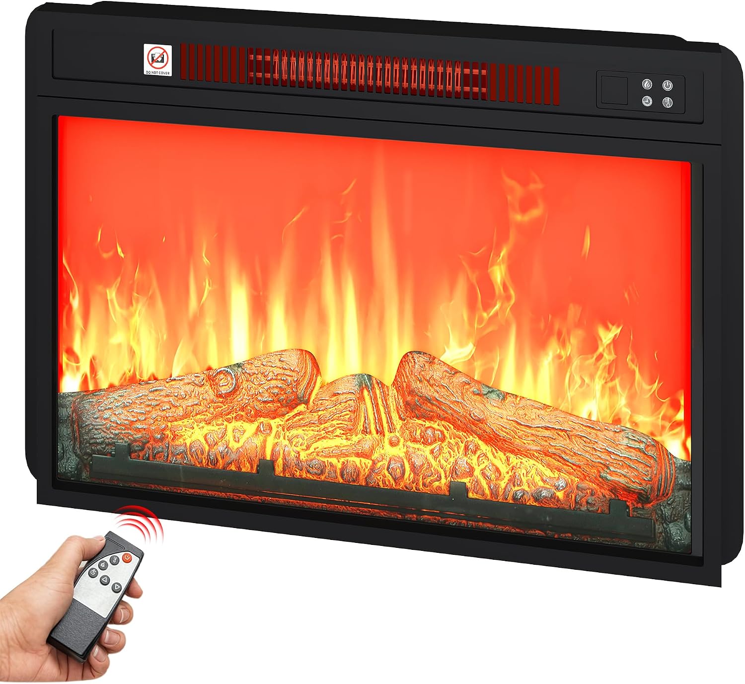 23 Inches Electric Fireplace Insert, Recessed Fireplace Heater with Remote Control, Adjustable Temperature, 6H Timer