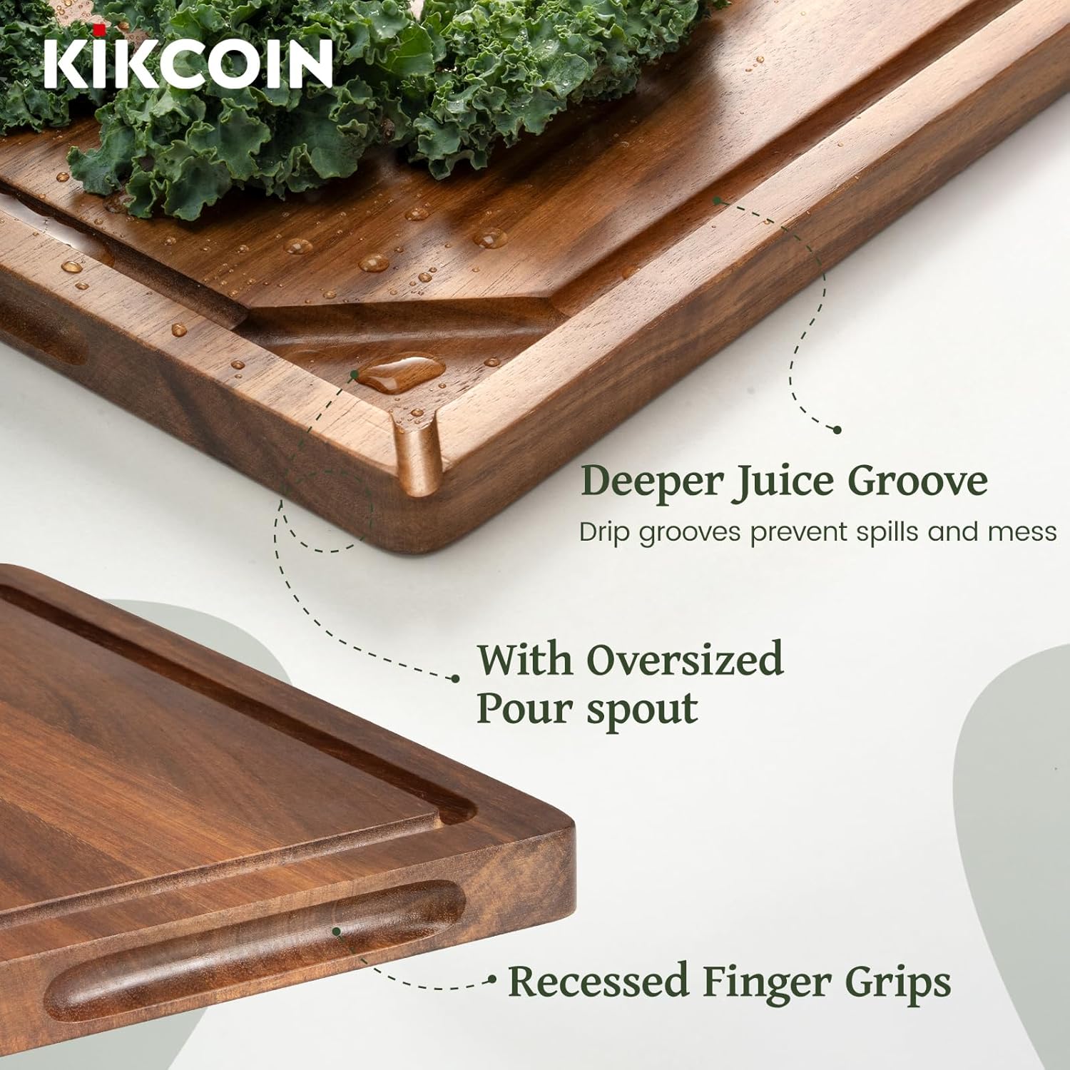 Acacia Wood Cutting Boards for Kitchen, Kikcoin 3 PCS Wooden Cutting Board Set with Holder, Chopping Board with