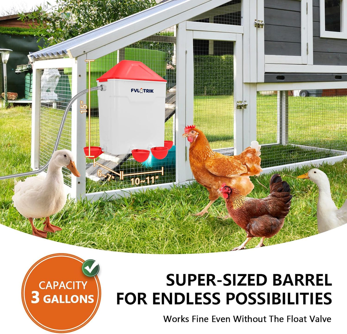 3 Gallon Automatic Chicken Waterer, Hands-Free Hydration