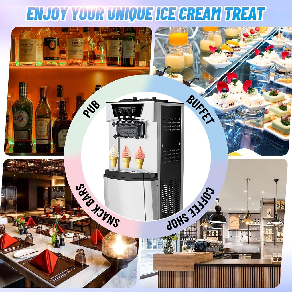 Ice Cream Machine, 2200W Commercial Ice Cream Maker with Auto Clean Function, Freestanding Frozen Yogurt Machine for