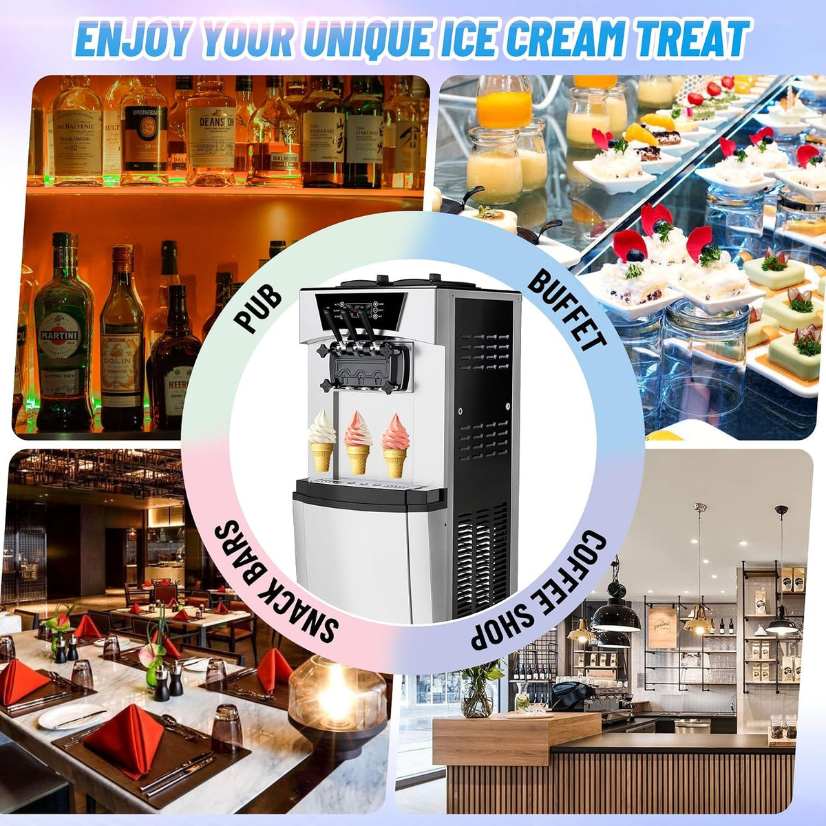 Ice Cream Machine, 2200W Commercial Ice Cream Maker with Auto Clean Function, Freestanding Frozen Yogurt Machine for