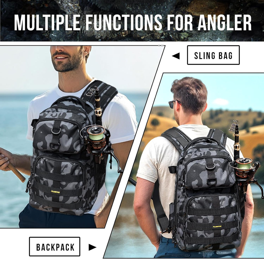 Fishing Backpack with Tackle Boxes, Waterproof Fishing Sling Tackle Bag For Fishing Gear With Rod Holder, Fishing
