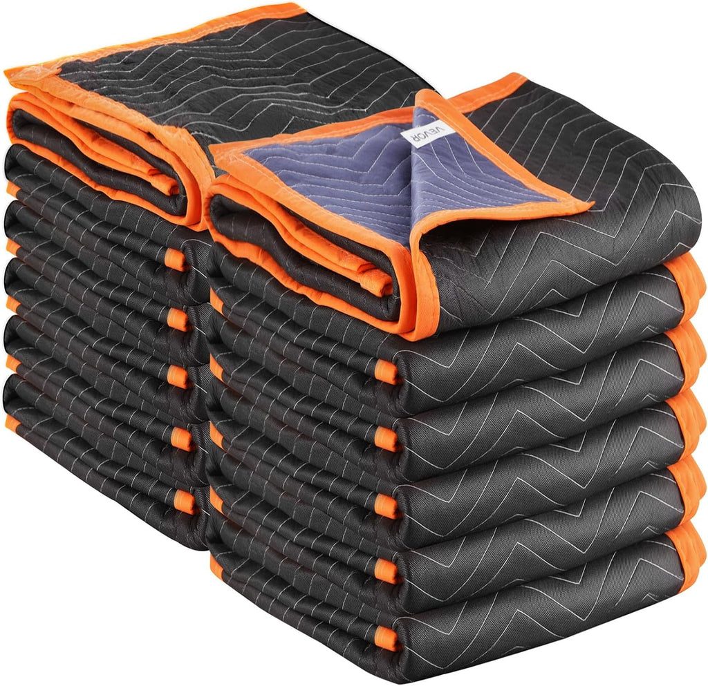 Moving Blankets 12 Pcs, 72 x 40 in (32 lbs/dz) Large Packing Blankets with Cotton Filling, Heavy Duty Nonwoven Fabric