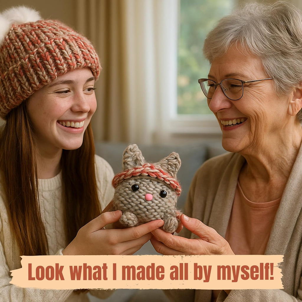 Knitting Kit for Kids – Beginner Knitting Kit to Make a Hat & Cat – Quick Knit Loom Kit with Yarn, Tools & Instructions