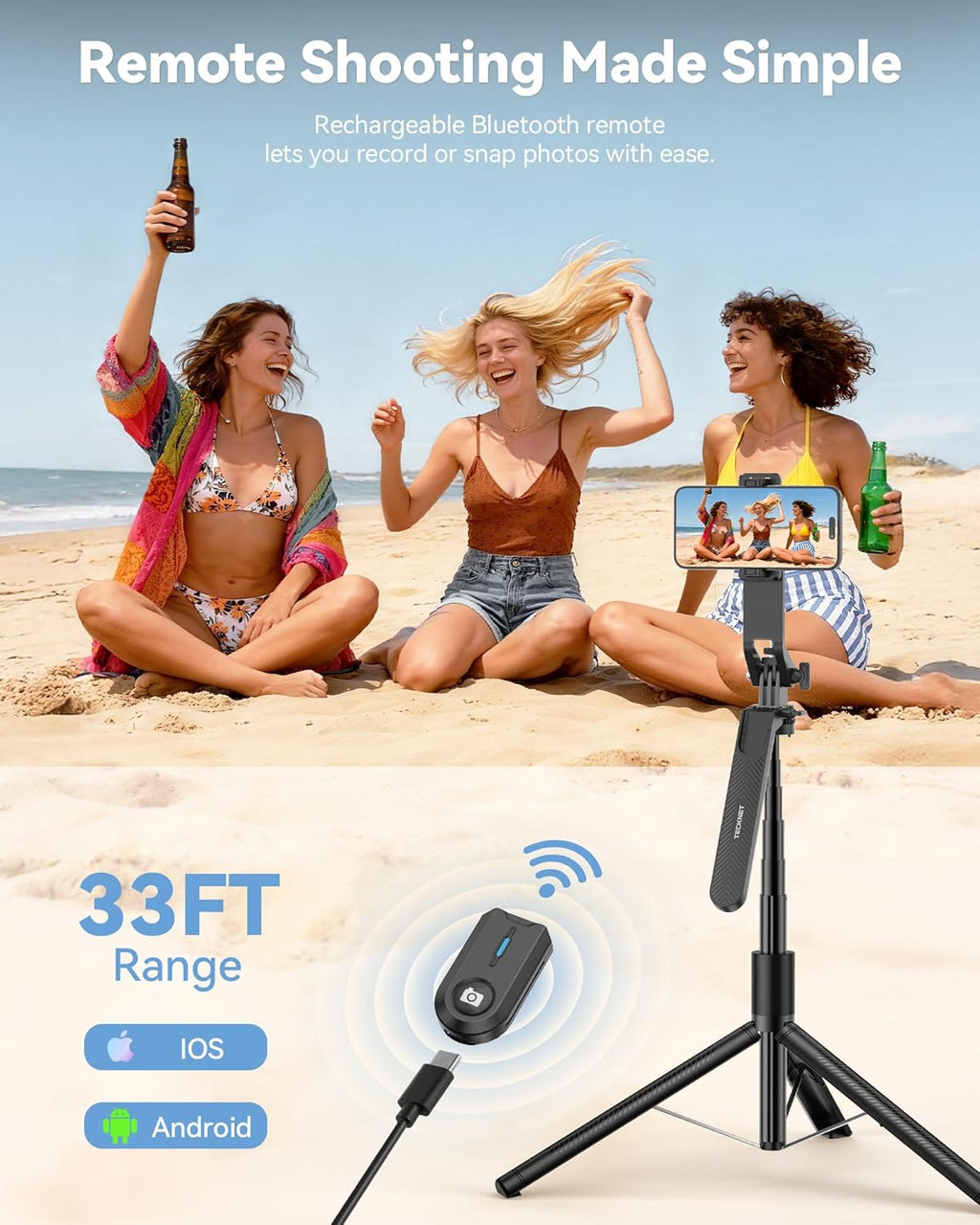 71" Phone Tripod & Selfie Stick, Portable Extendable Cell Phone Tripod Stand with Wireless Remote and Phone Holder