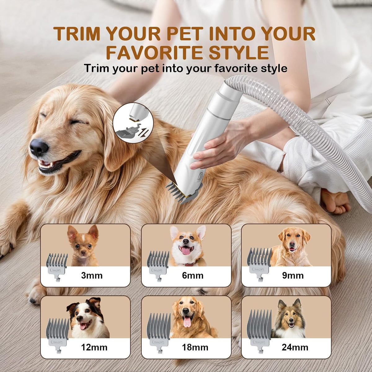 Dog Grooming Vacuum, Dog Grooming Kit, 3 Suction Modes Dog Brush Vacuum with 5 Pet Grooming Tools (Oyster White)