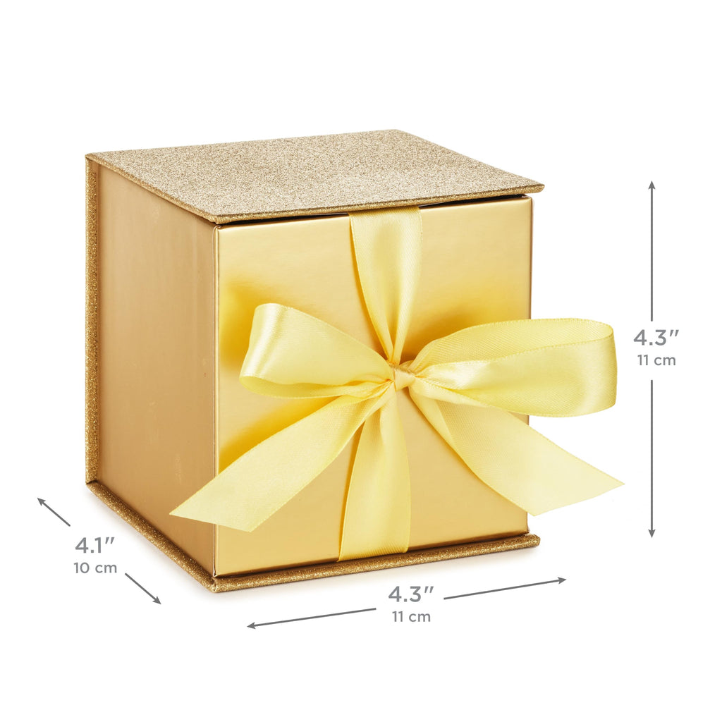4" Small Gift Box with Ribbon Bow (Gold with Glitter)