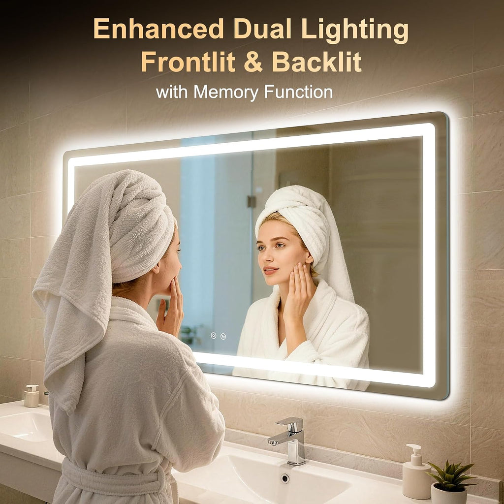 LED Bathroom Mirror, 55"x30" Bathroom Vanity Mirror with Lights | Smart Anti-Fog, Dimmable, 3 Color Modes