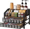 Coffee Bar Organizer, Metal & Wood Coffee Station Holds 84 K Cup