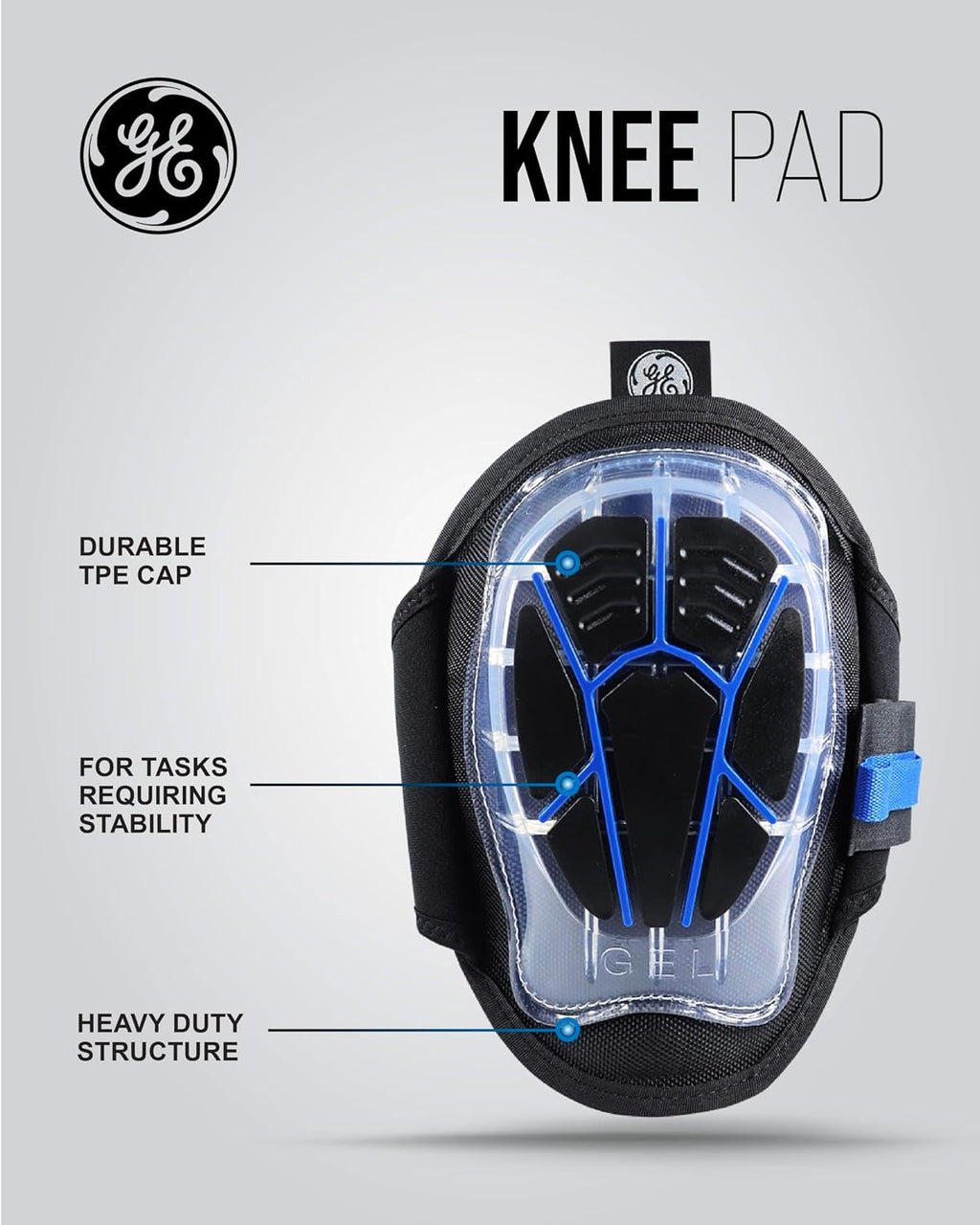 GE Heavy Duty Knee Pads - Gel Padding Knee Guards Durable Comfort - Black