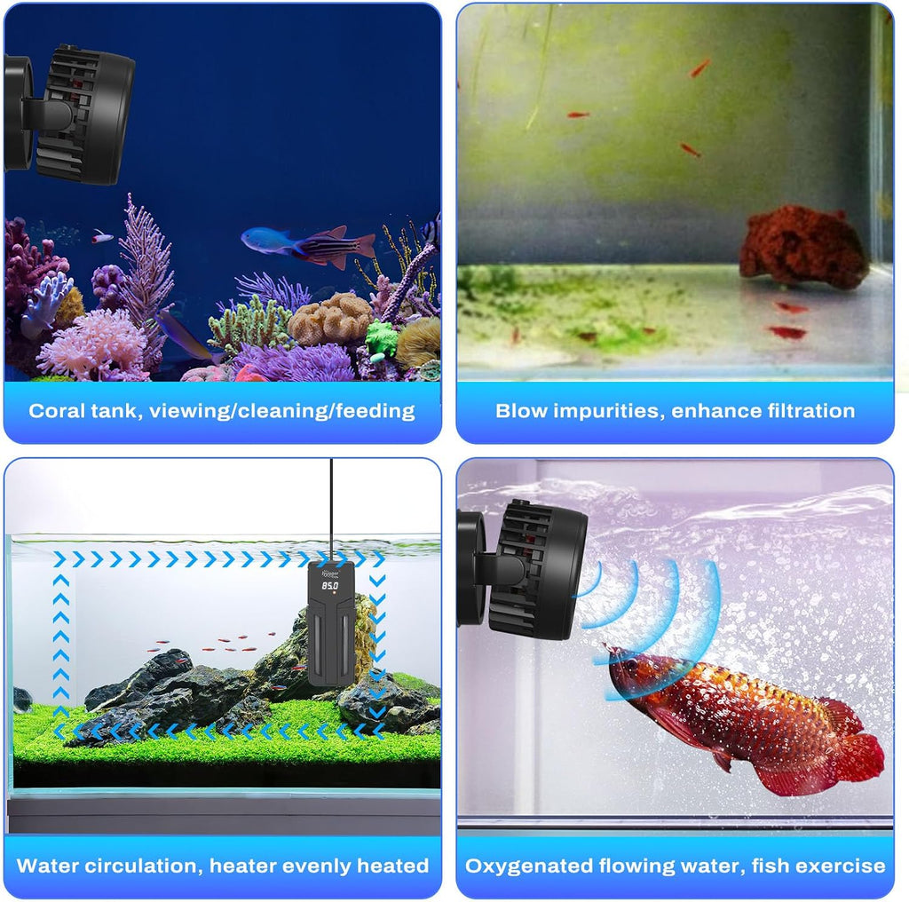 DC Powerful Wave Maker For Aquarium, Quiet Aquarium Circulation Water Pump Adjustable Flow Freq, 4 Waves/Night/Feed