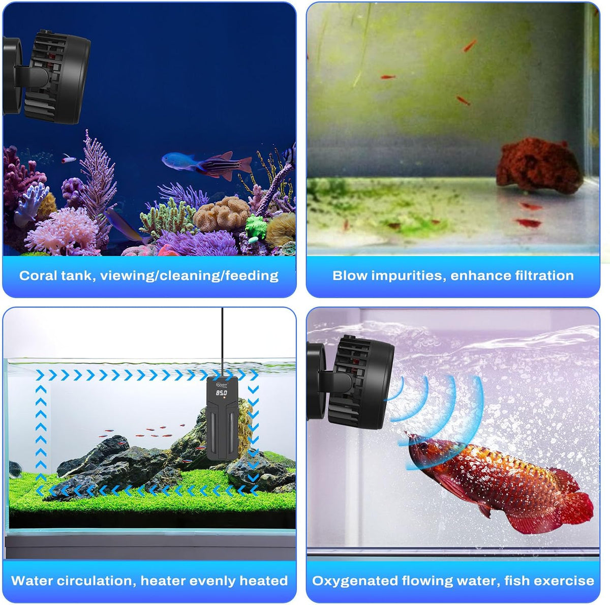 DC Powerful Wave Maker For Aquarium, Quiet Aquarium Circulation Water Pump Adjustable Flow Freq, 4 Waves/Night/Feed