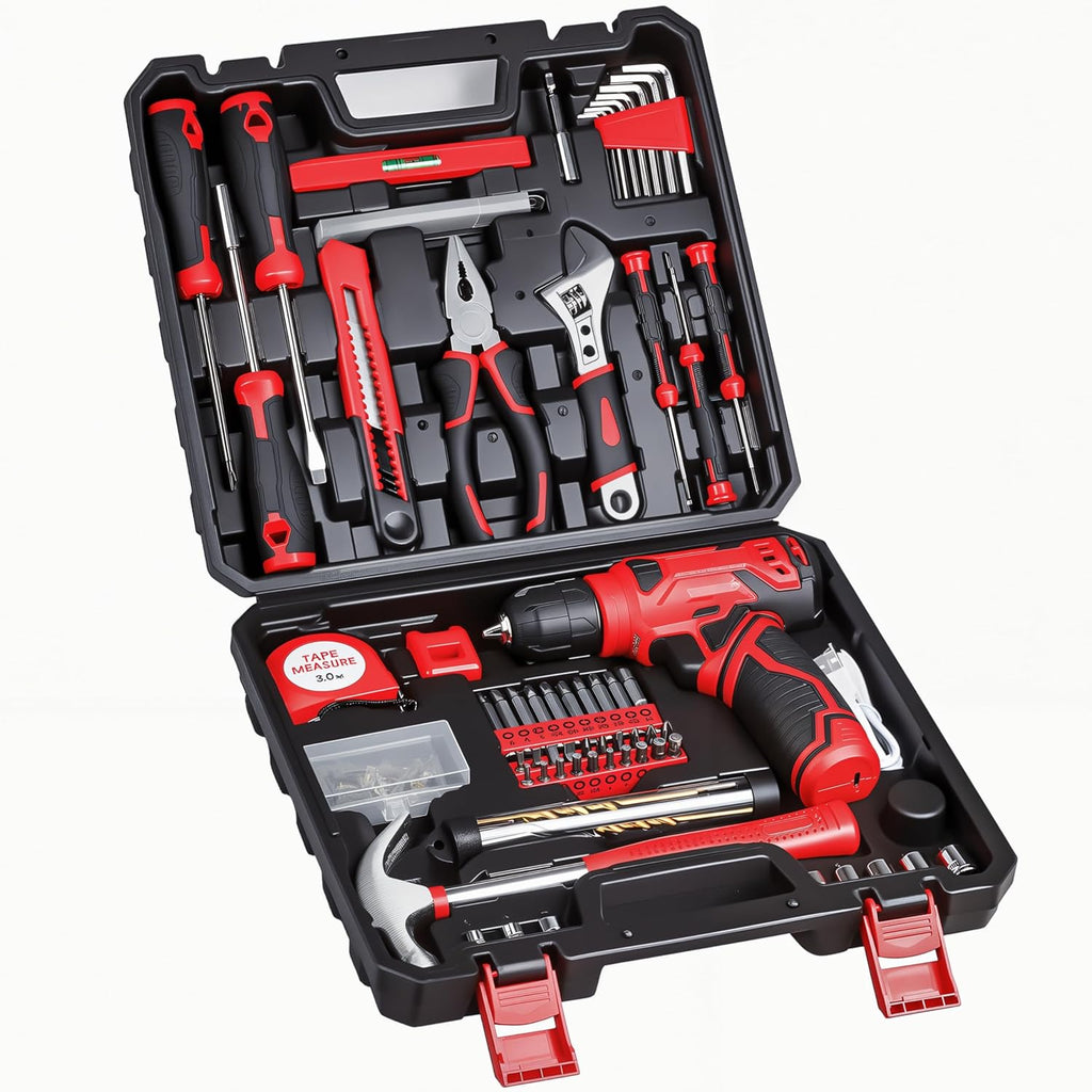 Tool Set - 8V Cordless Drill Set, 132 Piece Home Tool Set With Hand Drill, Tool Kit for Women & Men, Perfect for