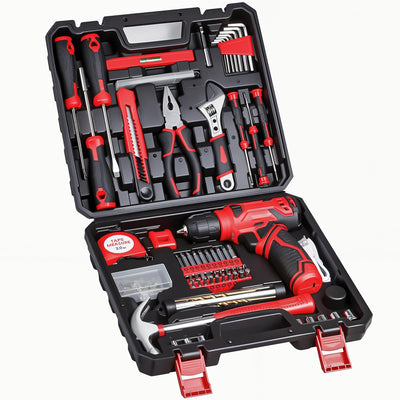 Tool Set - 8V Cordless Drill Set, 132 Piece Home Tool Set With Hand Drill, Tool Kit for Women & Men, Perfect for