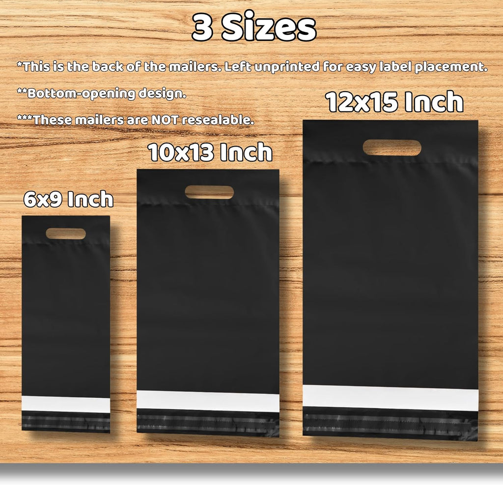 Black Poly Mailers with Handle, 12x15, 50 Pack, Shipping Bags