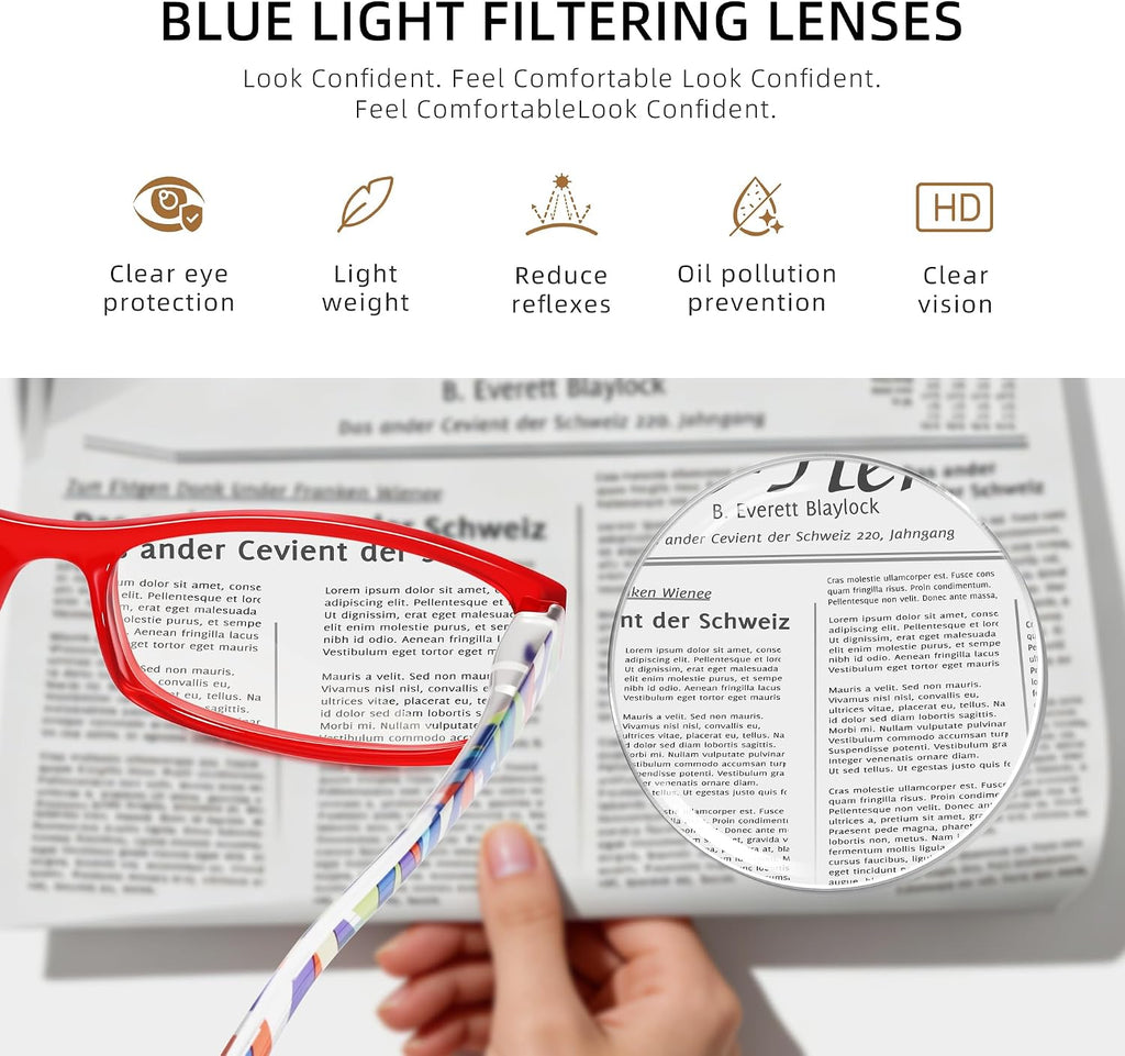 Reading Glasses for Women, Rectangle Readers for Women with Blue Light Blocking Spring Hinge Eyeglasses UV Filter