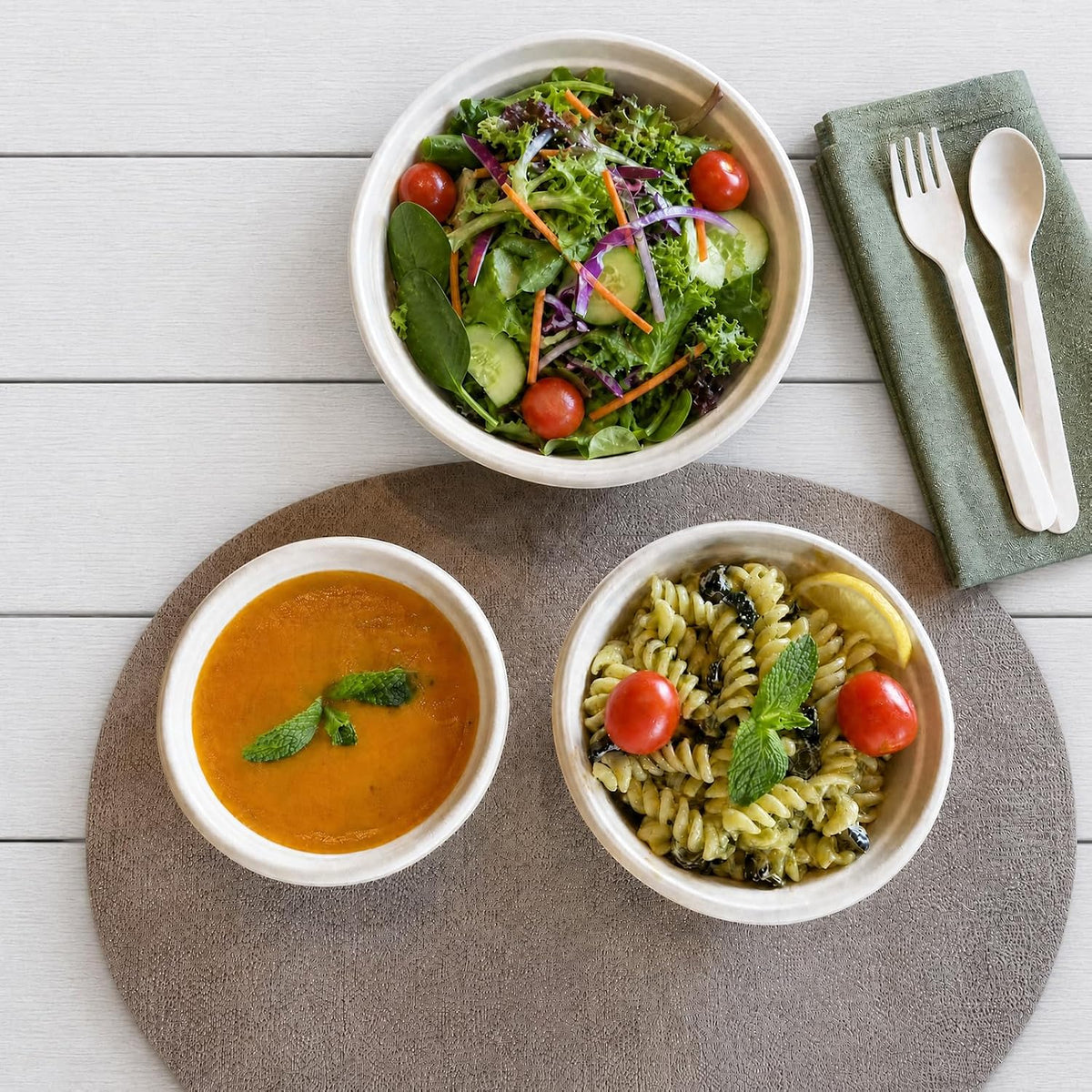 100 Count 12 OZ Compostable Bowls, Small Unbleached Biodegradable Bagasse and Bamboo fiber Paper Bowls