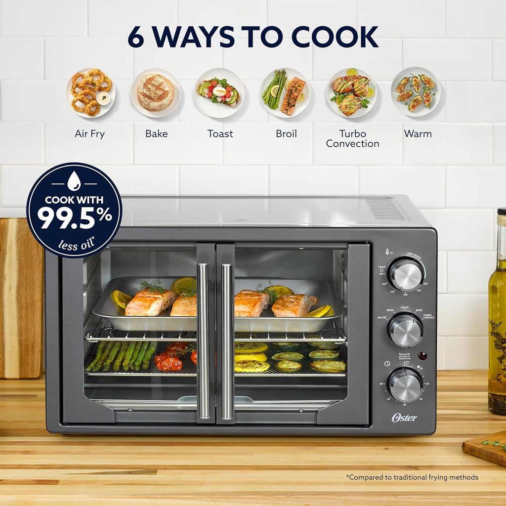 Extra-Large 42L French Door Countertop Toaster Oven, 6-in-1 Air Fryer Oven with Air Fry Rack, Wire Rack, Baking Pan