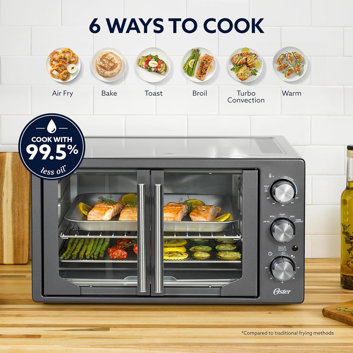 Extra-Large 42L French Door Countertop Toaster Oven, 6-in-1 Air Fryer Oven with Air Fry Rack, Wire Rack, Baking Pan