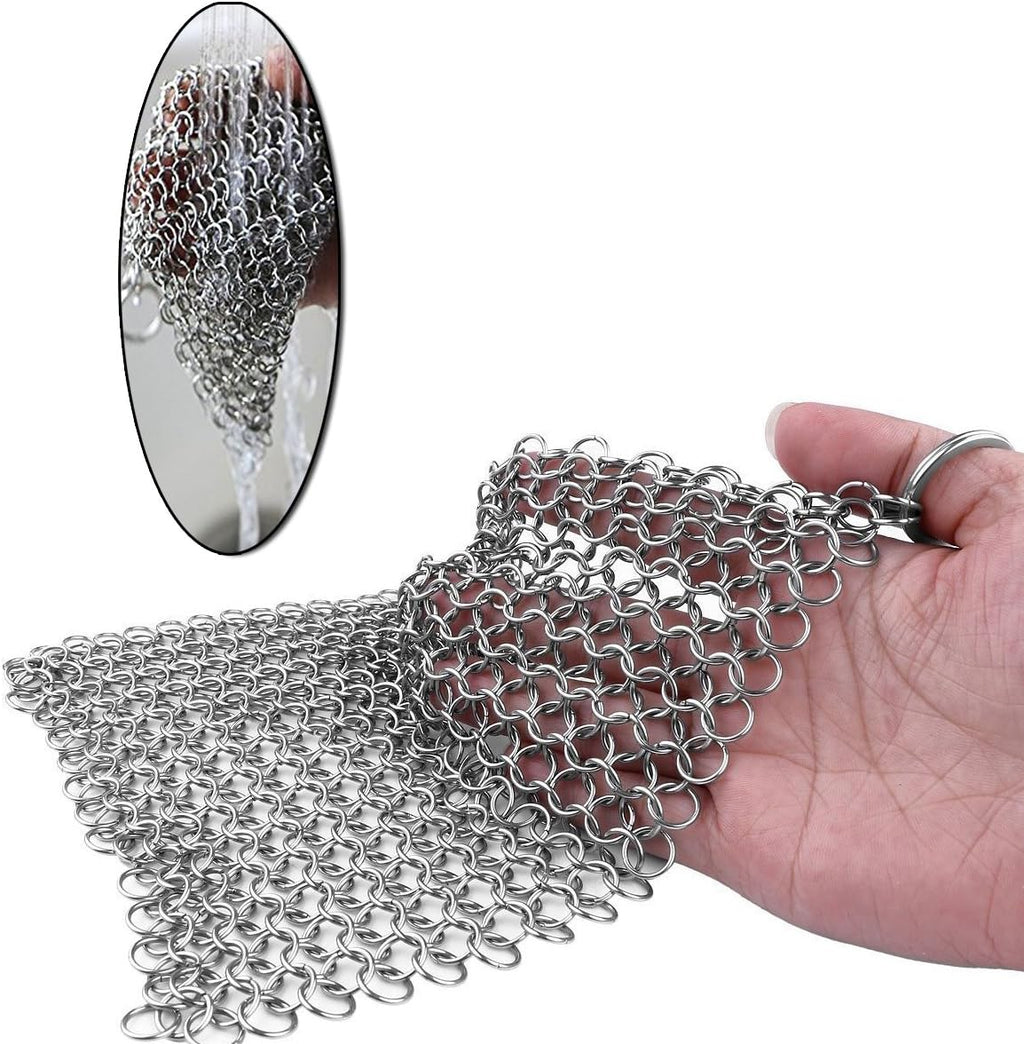 Cast Iron Chainmail Scrubber, 316L Stainless Steel Cleaner 8x6 in