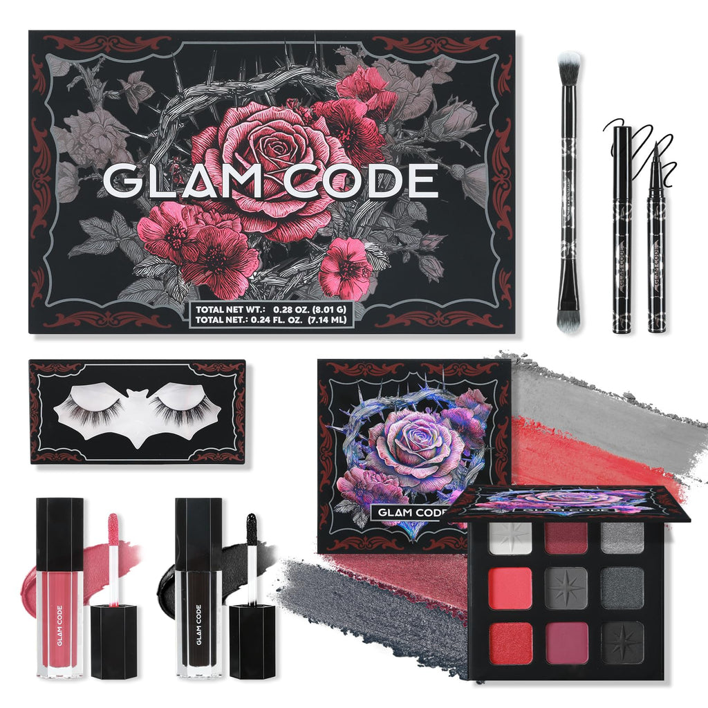 Makeup Set with Red Eyeshadow, Lipgloss, Eyeliner, Faux Eyelashes