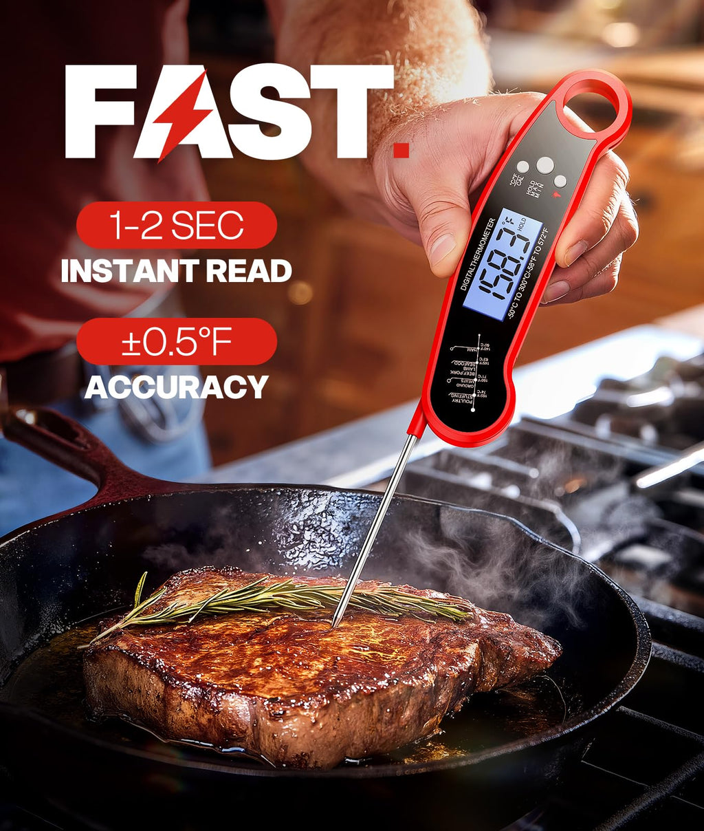 Meat Thermometer Digital, 1-2 Sec Instant Read, Food, Cooking, Grilling