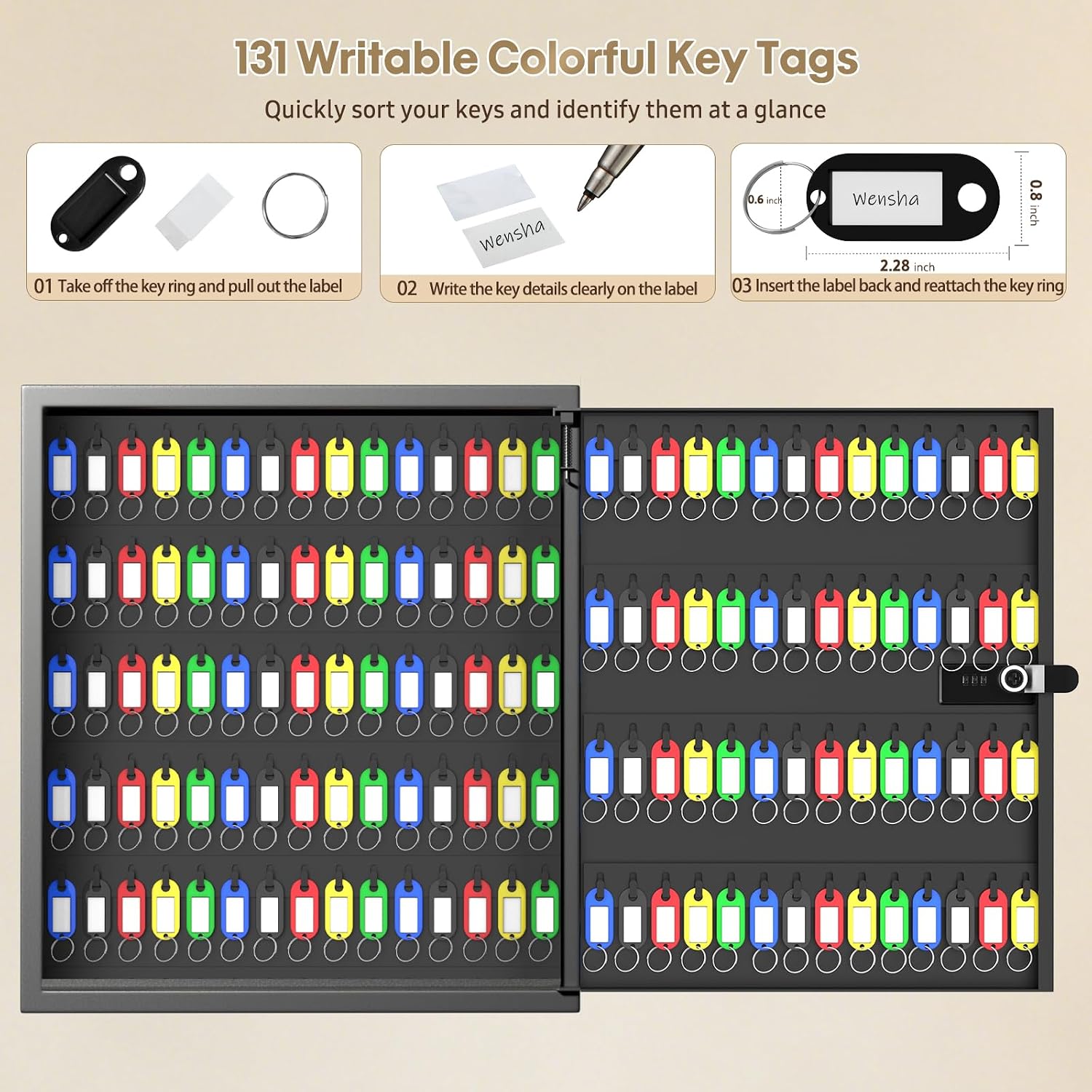 Lock Key Cabinet with Storage: 131-Keys Steel Wall Mount Key Cabinet Organizer - Large Storage and Secure Combination