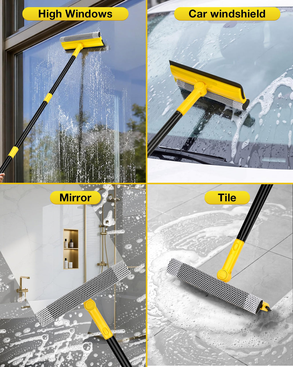Window Squeegee with 57" Extension Pole for Home Window Glass Cleaning