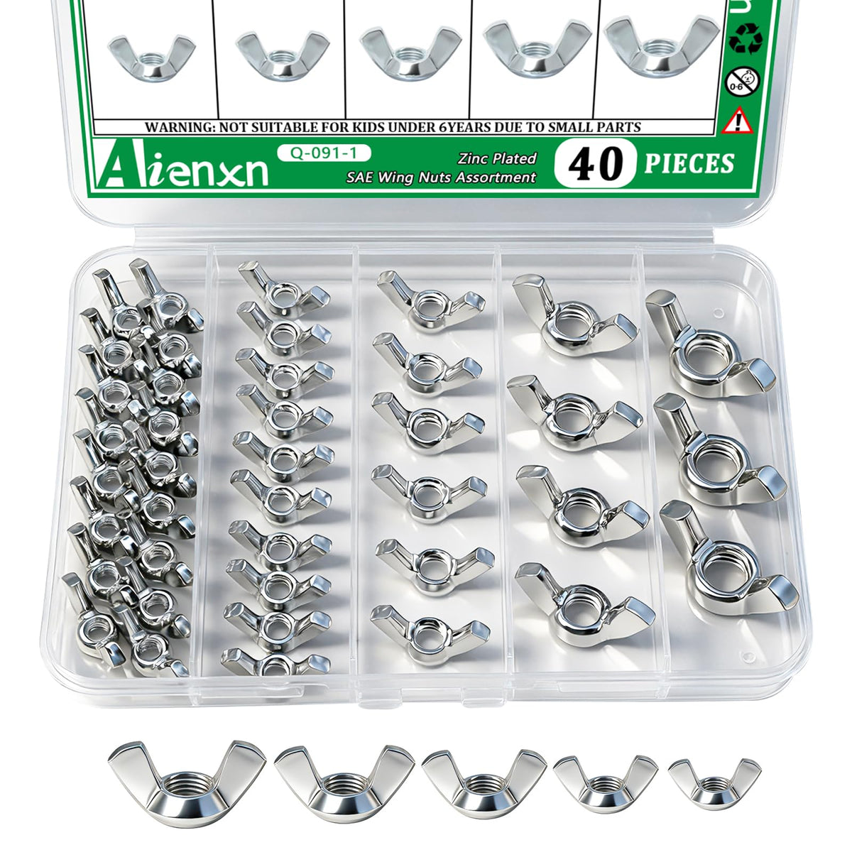40PCS Wing Nuts Assortment Kit, 5 SAE Sizes
