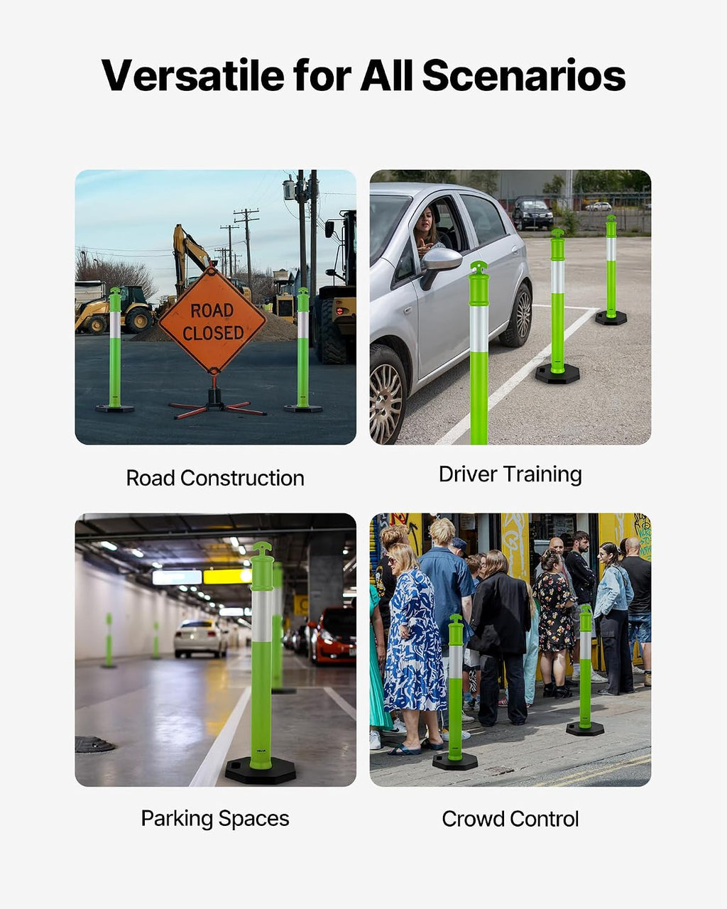 3 Pack Traffic Delineator Posts, 45 inches Traffic Safety Cones with Weighted Base and Reflective Strips, Heavy Duty