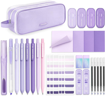 Aesthetic Purple School Supplies Kit with Case for Girls | Back to School Stationery Set with Pens, Highlighters