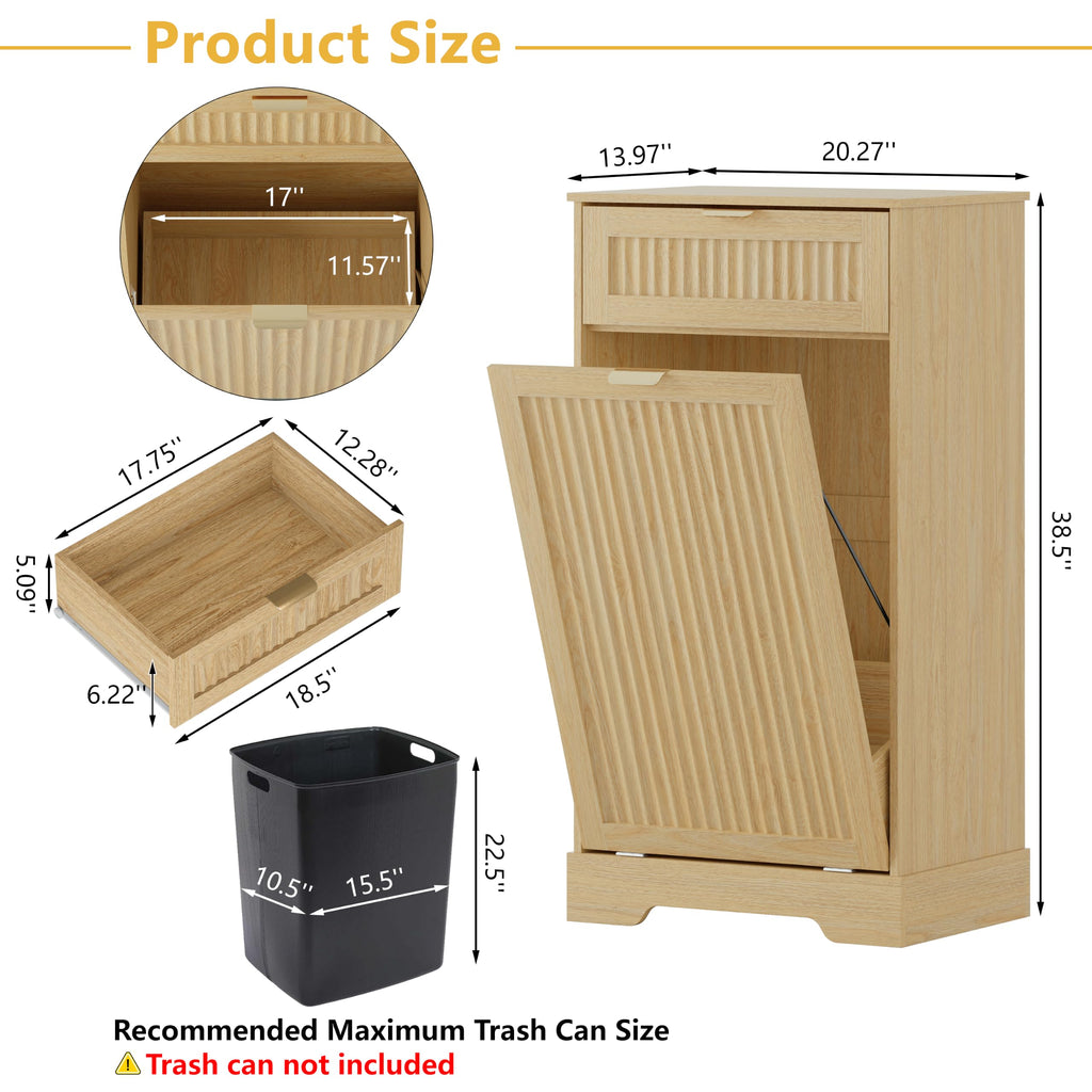 Single 13 Gallon Tilt Out Trash Can Cabinet,Garbage Cabinet with Drawer