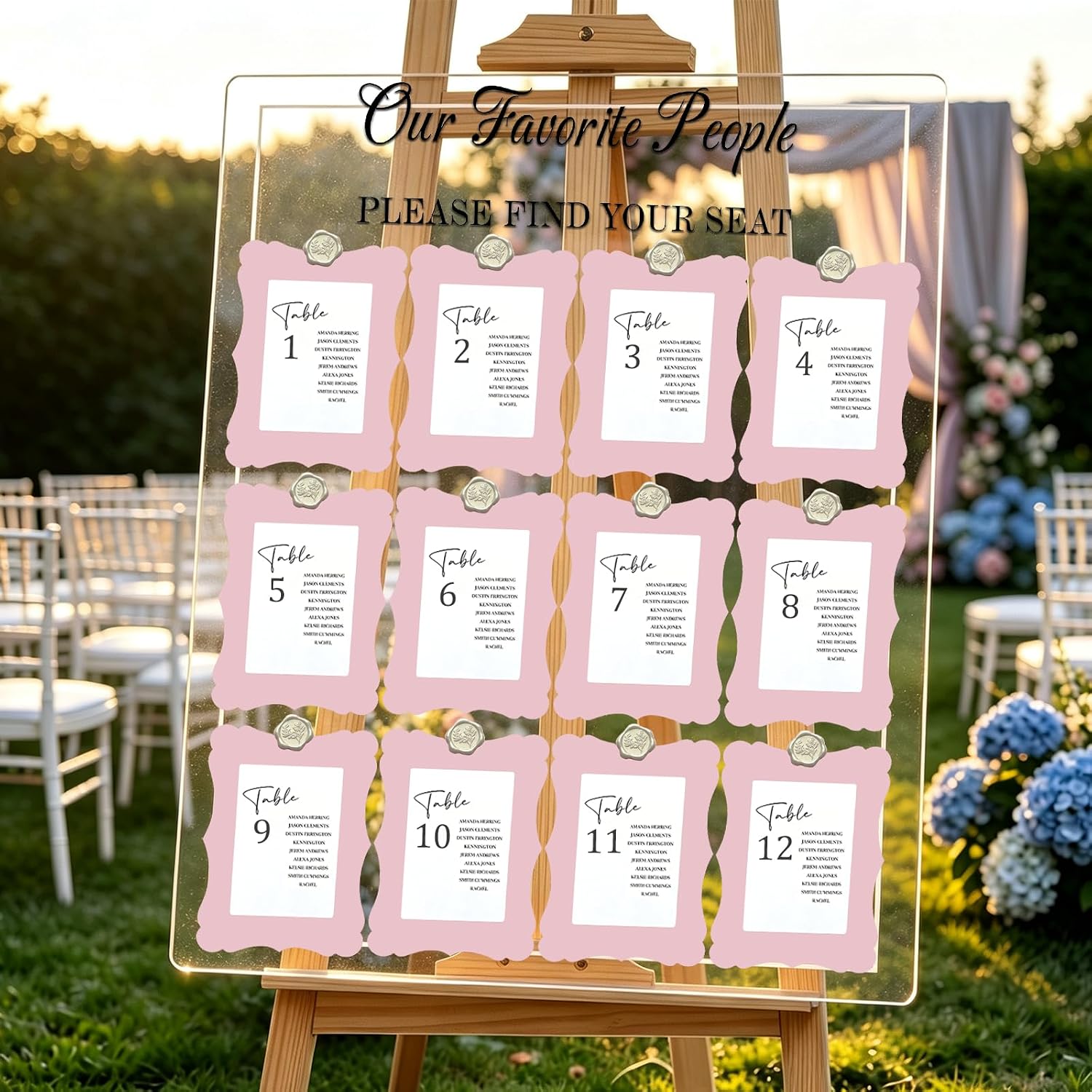 24 Set Wedding Seating Chart Kit, Guest Place Cards Wax Seals for Reception
