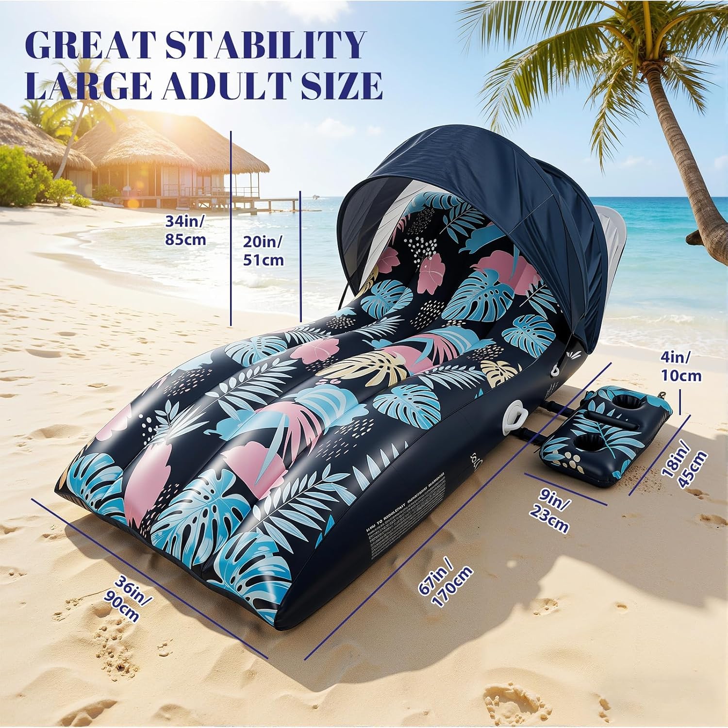 Pool Floats Lounger with UPF50+ Canopy Adjustable, Inflatable Large Floating Chair Ergonomic Design, with Cup