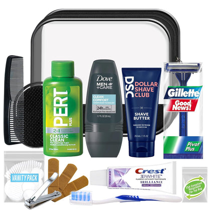 Men’s Super Deluxe, 16-Piece Kit with Travel Size TSA Compliant Essentials in Reusable Zippered Toiletry Bag